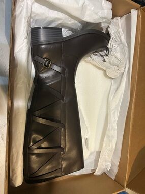 Brown Leather Knee Boots with Buckle Detail